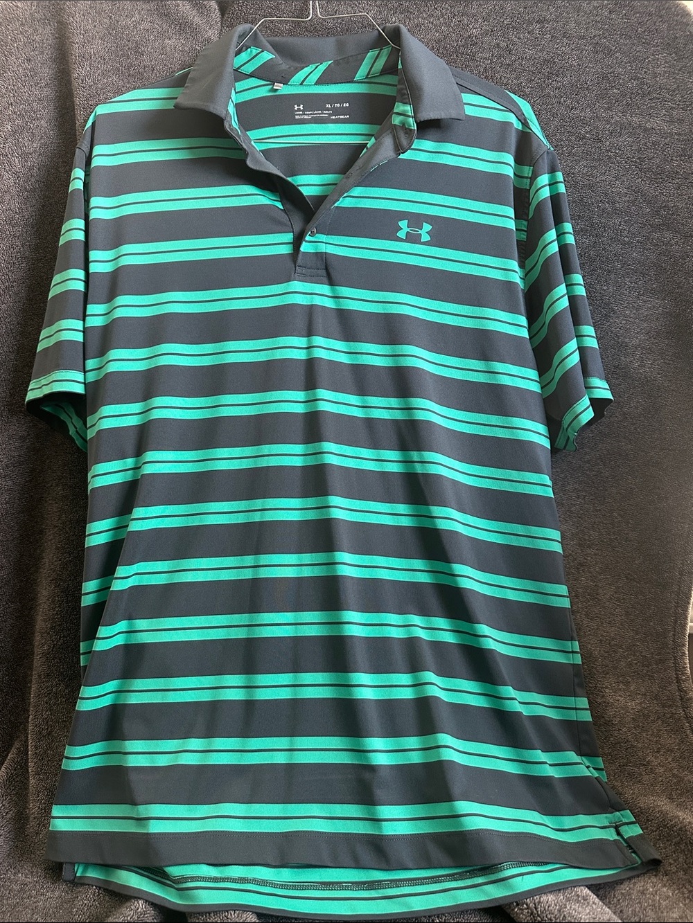 Under Armour Men’s Teal and Black Striped Polo